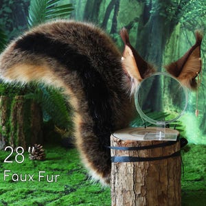 Squirrel ear and tail faux fur  squirrel tail and ear set animal cosplay Tamias striatus ear and tail squirrel kemonomimi squirrel petplay