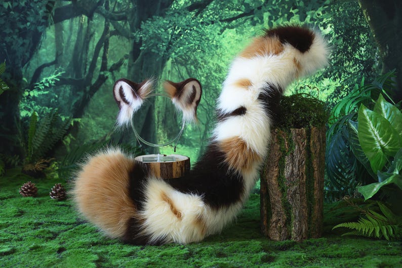 Realistic Faux Fur Calico Highland Lynx Ear and Tail Role Play Cosplay ...