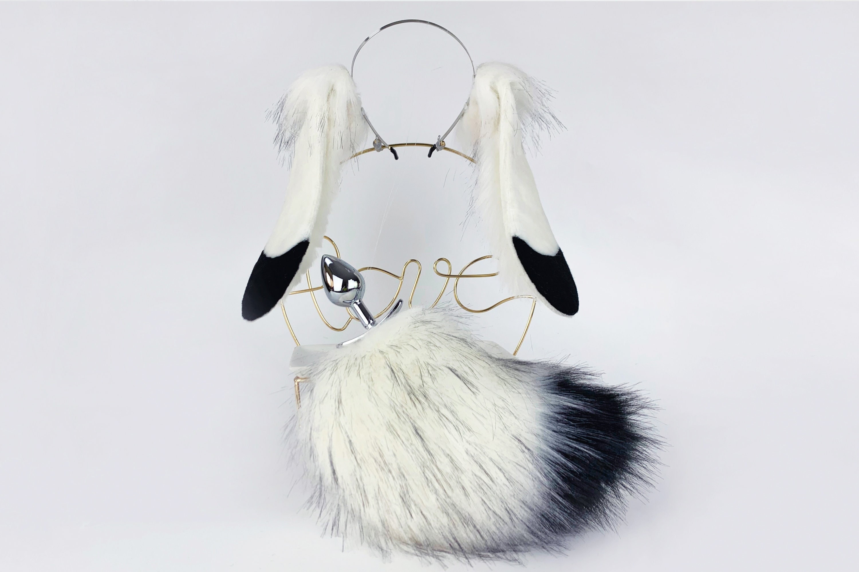 White Black Lop Bunny Ear Cosplay Bunny Petplay Ear and Tail Etsy