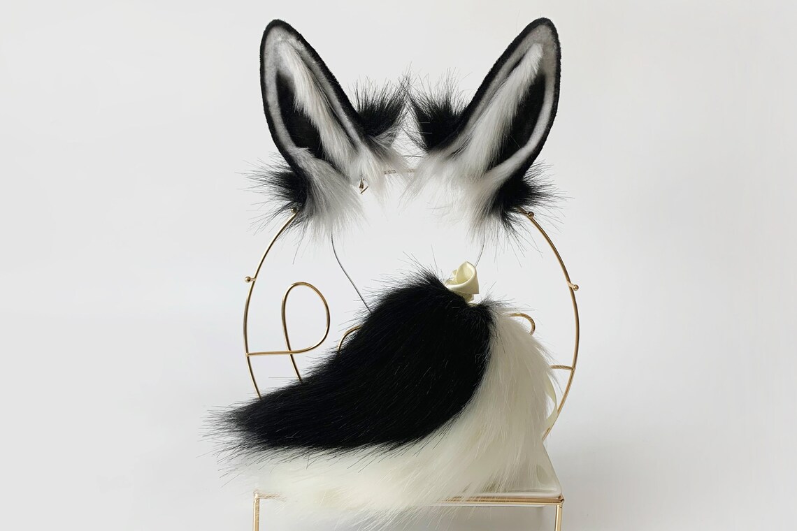 Black White Realistic Bunny Ear and Tail Set Rabbit Ear and Etsy