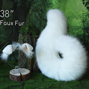 White puppy ear and tail set puppy kemonomimi faux fur shepherd dog tail and ear Shiba Inu dog ear and tail set animal cosplay puppy play