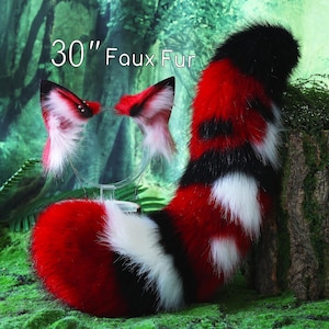 Nepbont vos oren en staart gebogen wolf staart en oren veelkleurige stiksels kattenstaart en oren kitten oren en staart set anime cosplay rollenspel