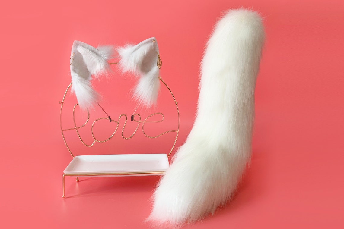 24 in White Fox Tail and Ear Set Wolf Tail and Ear Anime Etsy