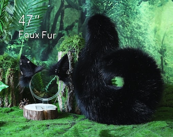 Black puppy ear and tail set puppy kemonomimi faux fur shepherd dog tail and ear Shiba Inu dog ear and tail set animal cosplay puppy play