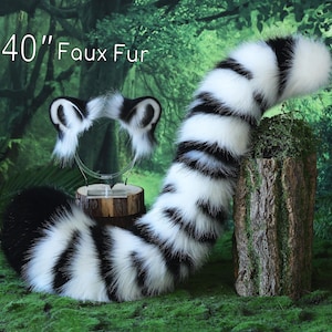 Realistic faux fur white tiger ear and tail set tiger tail and ear therian tiger petplay animal cosplay tail and ear tiger kemonomimi ears
