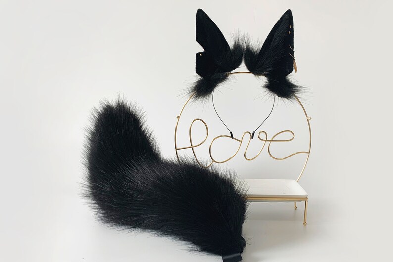 Realistic Anubis Wolf Ear and Tail Set Black Faux Fur Ear Etsy
