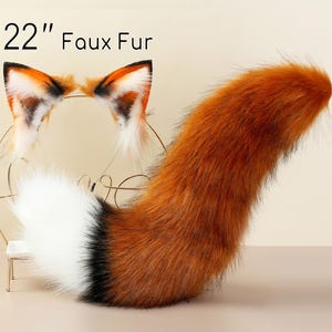 Faux fur fox ear and tail curved wolf tail and ear cat tail and ear kitten ear and tail set anime cosplay ear and tail petplay