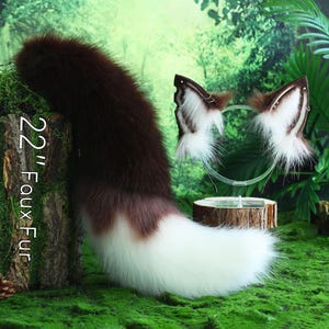 Namaakbont vos oor en staart gebogen wolf staart en oor kattenstaart en oor kitten staart anime cosplay vos oor en staart kemonomimi wolf oor petplay