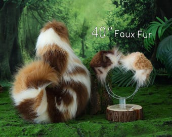 Brown calico Shepherd dog tail and ear faux fur Splicing Shiba Inu dog ear and tail anime cosplay therian puppy ear and tail dog kemonomimi