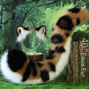 Realistisk fuskpäls snöleopard öron och svans set rollspel snöleopard cosplay leopard öron och svans kemonomimi halloween present