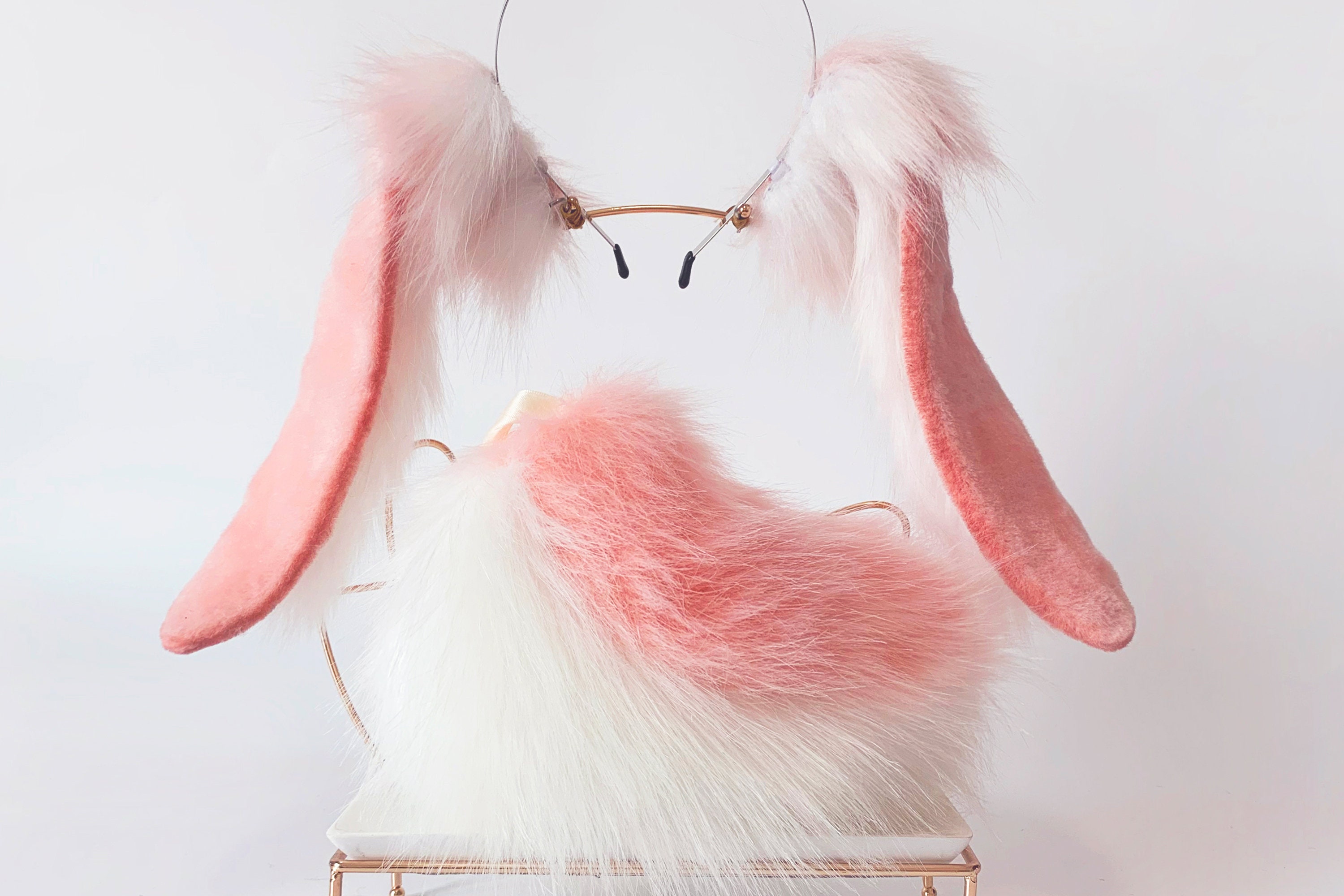 Pink Lop Bunny Ear Cosplay Bunny Petplay Ear and Tail Set Etsy