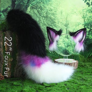 Faux fur fox ear and tail curved wolf tail and ear cat tail and ear kitten ear and tail set anime cosplay ear  fox kemonomimi wolf petplay