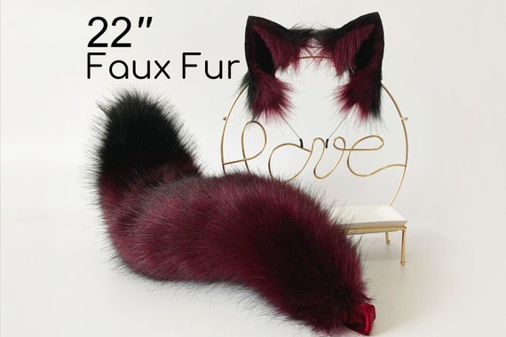 22 in Costume faux fur fox ear and tail curved wolf tail and ear cat tail and ear kitten ear and tail set anime cosplay ear and tail petplay