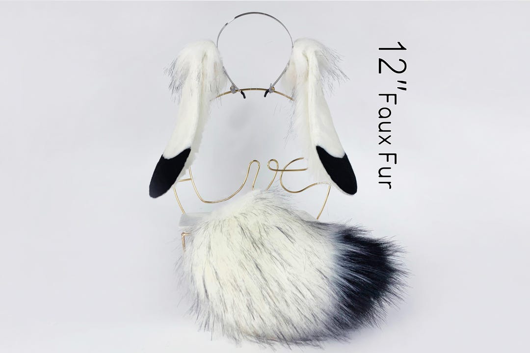White Black Lop Bunny Ear Cosplay Bunny Petplay Ear and Tail Set ...