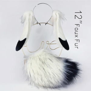 White black lop bunny ear cosplay bunny petplay ear and tail set realistic bunny ear and tail set rabbit tail and ear set neko ear bunny ear