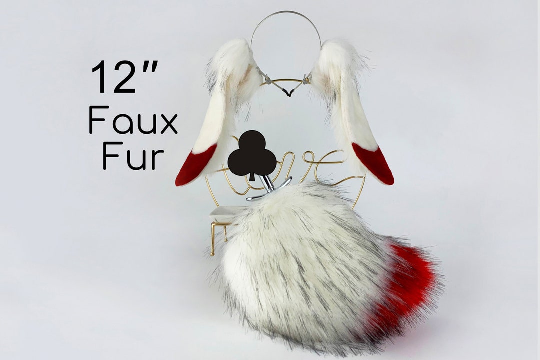 Red White Lop Bunny Ear Cosplay Bunny Petplay Ear and Tail Set