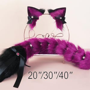 Purple black fox ear and tail set fox tail and ear petplay set wolf ear and tail set cat ear and tail set anime cosplay kitten ear and tail