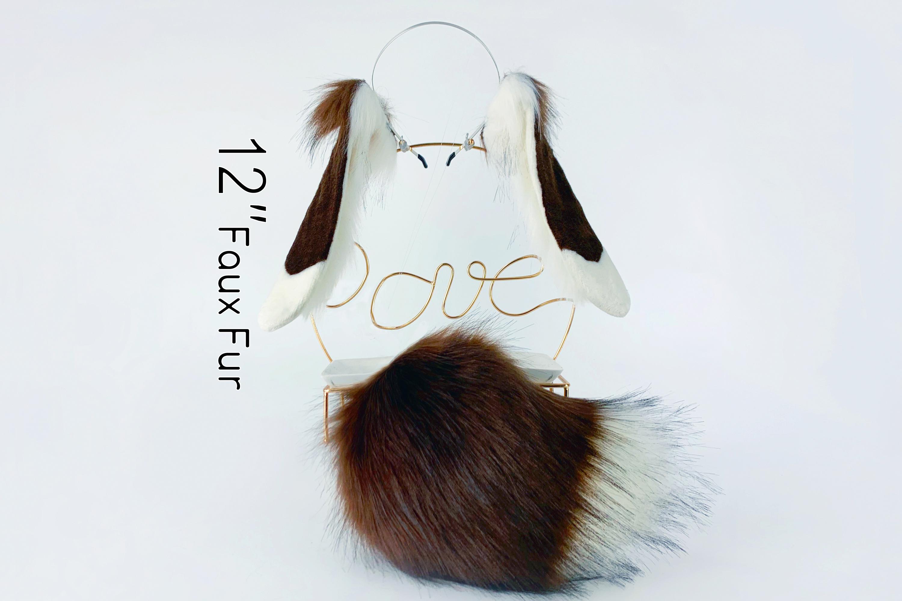 Coffee white lop bunny ear cosplay bunny petplay ear and tail set realistic bunny ear and tail set rabbit tail and ear set neko ear bunny