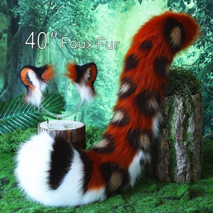 Kunstpelz Schnee Leopard Ohren und Schwanz Set Rollenspiel Realistischer Schnee Leopard Cosplay Jaguar Ohr und Schwanz Kemonomimi Jaguar Therian Pelzigen Leopard