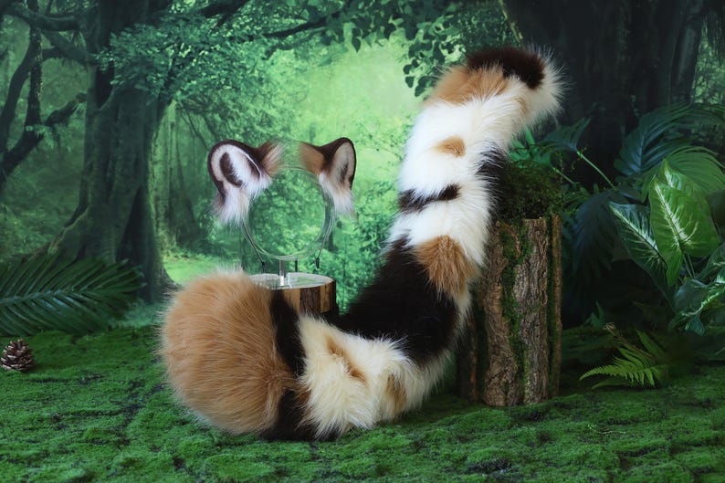 Realistic Faux Fur Calico Highland Lynx Ear and Tail Role Play Cosplay ...