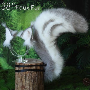 White gray squirrel ear and tail faux fur squirrel tail and ear set animal cosplay squirrel ear and tail kemonomimi squirrel therian