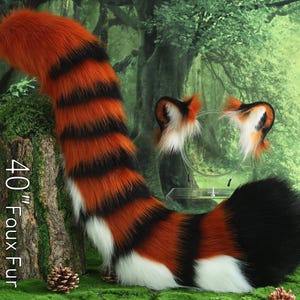 Conjunto de orejas y cola de tigre de piel sintética Conjunto de orejas y cola de tigre realistas para cosplay Conjunto de tigre para mascotas Cola y orejas de cosplay de animales Cola y orejas para mascotas