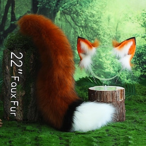 Faux fur fox ear and tail curved wolf tail and ear cat tail and ear kitten ear and tail anime cosplay ear and tail petplay fox kemonomimi