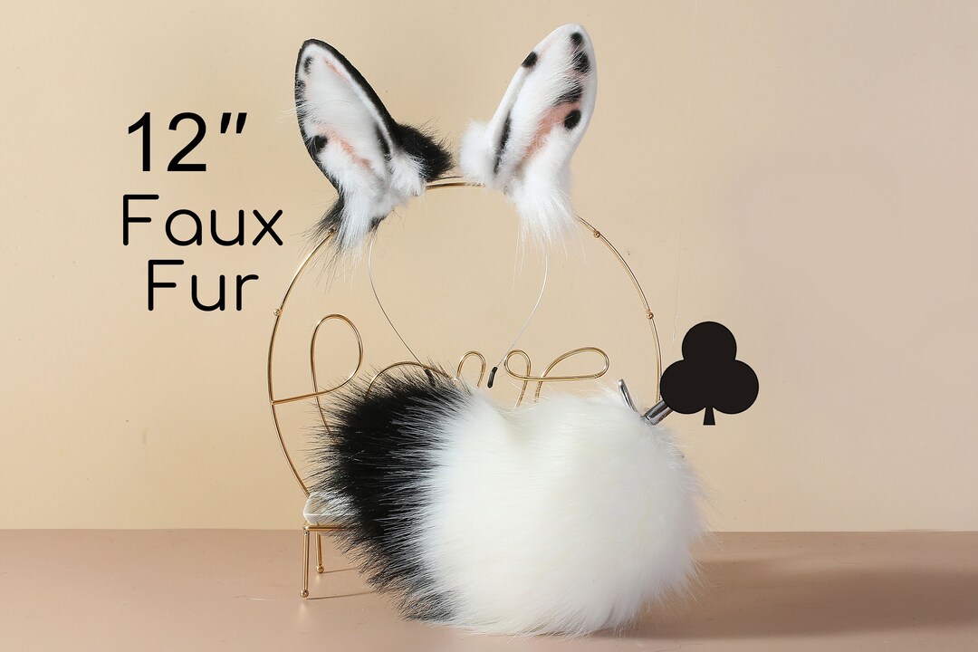Black White Bunny Ear and Tail Set Rabbit Ear and Tail Plug Set Bunny ...