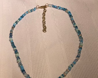 Blue seed bead necklace