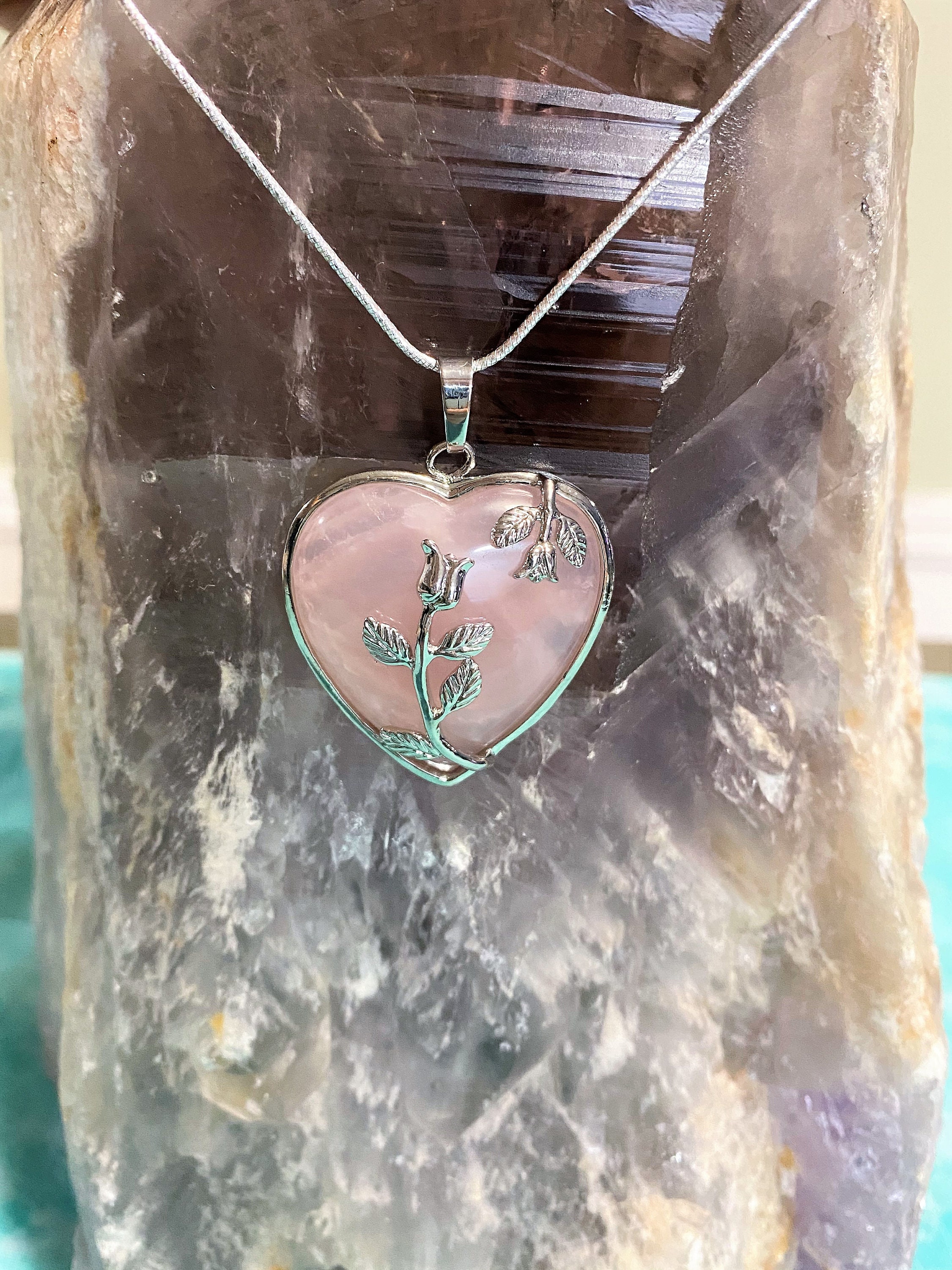 Rose Quartz / Clear Quartz/Amethyst Pendant w/ Sterling Silver Chain