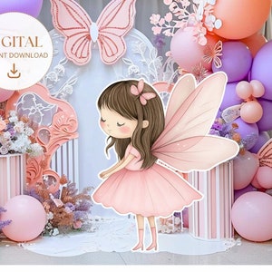Hada de niña grande, decoración recortada, cumpleaños de hadas, caprichosa, encantada, temática de hadas, princesa de hadas floral mágica, descarga instantánea imprimible