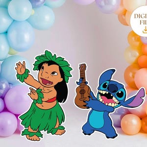 Recortes de Lilo y Stitch, telón de fondo para fiesta de Lilo y Stitch, decoración para fiesta de cumpleaños con temática de Stitch, accesorio de fiesta de pie, descarga digital