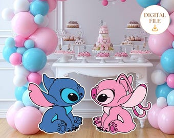 Stitch and Angel Cutout, Lilo and Stitch Big Decor, Party Decoration Baby shower,Birthday Party Stand Up Prop, Digital Download