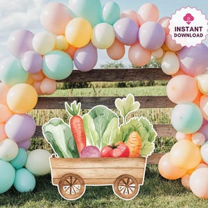 Farm Themed Birthday Cutout, Vegetable Cart, Barnyard Birthday Decoration, Farm Party Decor Baby Shower Stand Up Prop, Digital Download