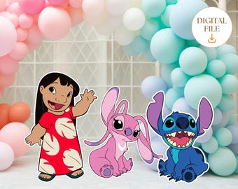Lilo and Stitch Cutout Bundle, Stitch Party Theme, Lilo and Stitch Big Decor, Stitch and Angel Props, Birthday Party Stand Up Prop Digital