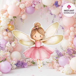 Fairy First Birthday Cutouts Cute Fairy Birthday Fairy Party Decoration Floral Fairy Princess Fairy Birthday Party Cutouts Instant Download