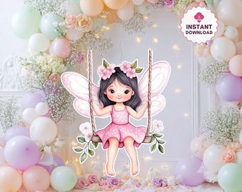 Fata Grande Decorazione Ritagliata Fata Carina Compleanno Fata Festa Decorazione Fata Floreale Principessa Fata Festa di Compleanno Ritagli Download Istantaneo