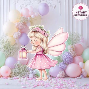 Fairy Girl Big Decor Cutout, Fairy Birthday Fairy Party Decoration Floral Fairy Princess Fairy Birthday Party Cutouts Instant Download