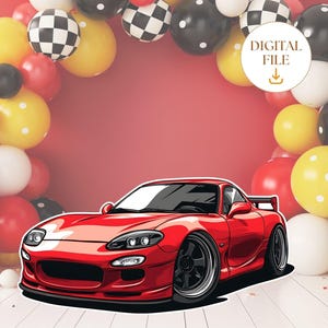 Découpes d'anniversaire de voiture de course, décoration de fête à thème course, accessoire de stand up voiture rouge, décorations de fête de voiture de course téléchargement numérique