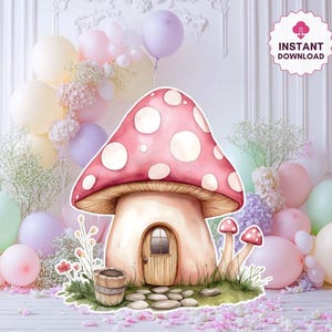Fairy Mushroom House, Fairy Big Decor Cutout, Fairy Party Decoration Floral Fairy Princess Fairy Birthday Party Cutouts Instant Download