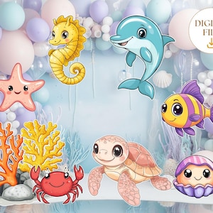 Under The Sea Cutout Big Decor, Ocean Birthday Decoration Theme Birthday Party, Ocean Animals Cutout, Sea Life Cutouts Party Stand Up Prop