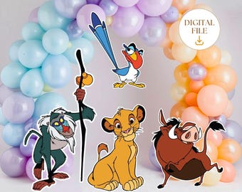 Paquete de recortes de El Rey León, decoración para fiesta de cumpleaños de Simba, baby shower temático de El Rey León, accesorio de pie, descarga digital