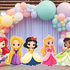 Paquete de recortes de princesas de gran tamaño, recortes de princesas para decoración, decoración de cumpleaños de princesas, recortes de fondo de princesas, accesorios de princesas para stand-up