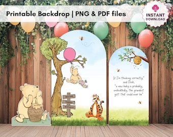 Winnie the Pooh Backdrop Arch Cover, Baby Shower Backdrop Birthday Party  Custom Backdrops, Set of 3 Printable Templates