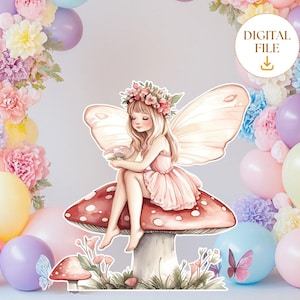 Fairy Big Decor Cutout, Cute Fairy Birthday Fairy Party Decoration Floral Fairy Princess Fairy Birthday Party Cutouts Instant Download