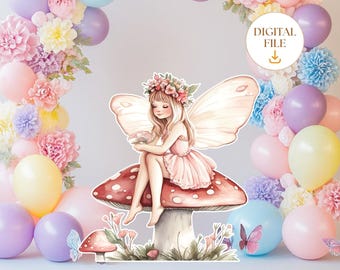 Grande sagoma decorativa di fata, simpatica decorazione per feste di compleanno di fata, fata floreale, principessa, fata, sagoma per feste di compleanno, download immediato