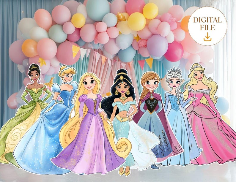 Big Decor Princess Cutout Bundle, Princess Theme Party Decor, Princess Birthday Decoration Baby Shower, Digital Downalod