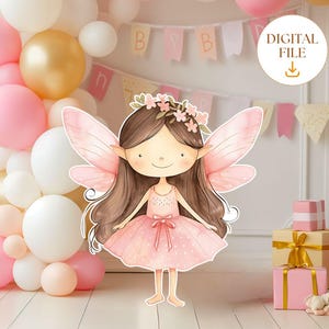 Fairy Big Decor Cutout, Cute Fairy Birthday Fairy Party Decoration Floral Fairy Princess Fairy Birthday Party Cutouts Instant Download