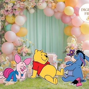 クラシックなプーさんのベビーシャワー、くまのプーさんの切り抜き、プーさんの誕生日パーティー、くまのプーさんと仲間たち、ベビーシャワーのスタンドアップ小道具のデジタルダウンロード