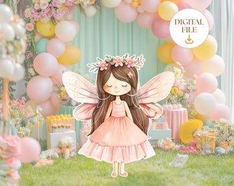 Grande sagoma decorativa di fata, simpatica decorazione per feste di compleanno di fata, fata floreale, principessa, fata, sagoma per feste di compleanno, download immediato